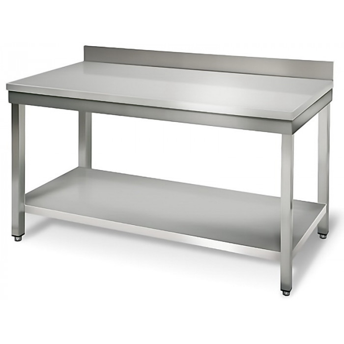 Table inox 1500x700 adossée AISI 304 avec 1 sous tablette