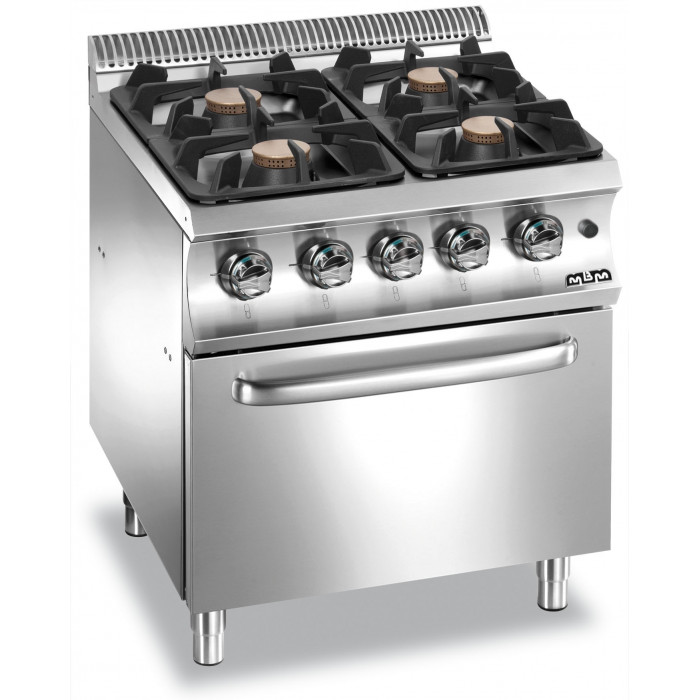 Piano de cuisson professionnel 4 feux gaz + four GN2/1 ELECTRIQUE