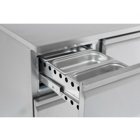 Table desserte réfrigérée inox à 6 tiroirs. Dim 1365x700x850 mm - 7450.0113 Combisteel