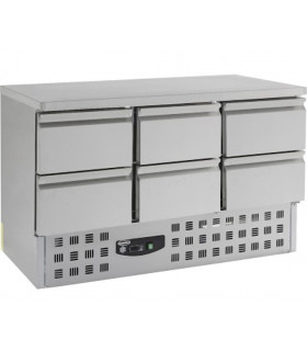 Table desserte réfrigérée inox à 6 tiroirs. Dim 1365x700x850 mm - 7450.0113 Combisteel