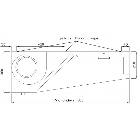 Hotte motorisée Deox Evo dimensions shéma 1500x900x380 - France Air