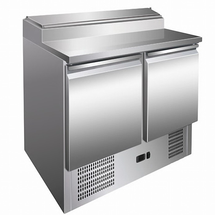 Saladette inox réfrigérée positive 240 Litres, 2 portes & 2 bacs GN