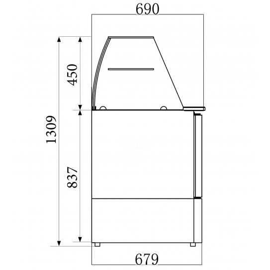 Dimension saladette réfrigérée 3 portes dessus 4xGN1/1