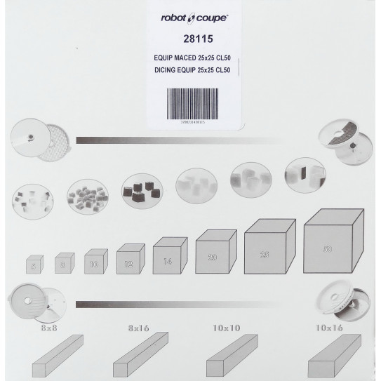 Disque 28115 équipement macédoine 25x25x25mm Expert Robot-Coupe CL50 (sauf Gourmet), CL52, CL55, CL60, R502, R652, R752