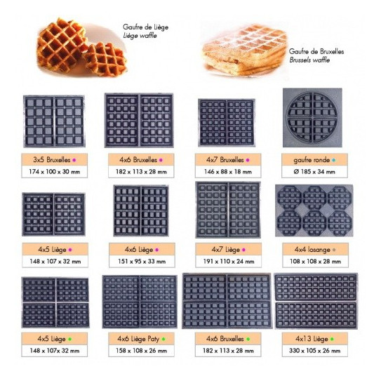Empreintes fer à gaufres Bruxelles, Liège, Ronde, Coeur, Losange