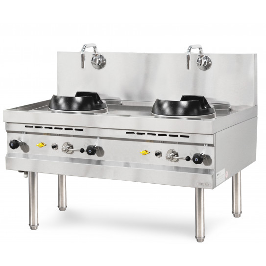 Wok 2 brûleurs gaz de 33 kW chacun sur piétement NGK80-75W2 Nayati