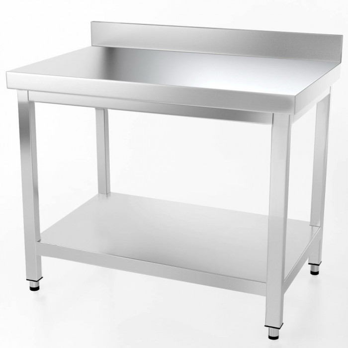 Table De Découpe Adossée Inox 1000x700 Mm - Planche Polyéthylène 25 Mm, Dosseret 100 Mm, Pour Professionnels