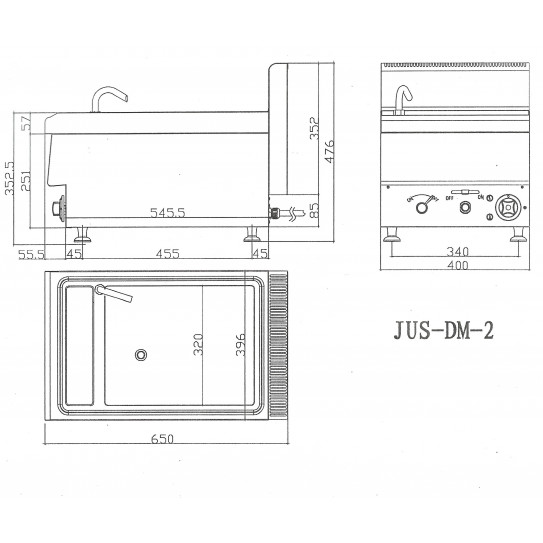 Dimensions JUS DM 2 - Cuiseur à pâtes électrique top de table 15L 5,4kW