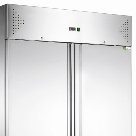 Détail armoire froide tropicalisée positive GN2/1 + roulettes 2 portes inox AAF14P