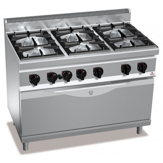 Fourneau gaz 6 feux 3x7kW + 3x3,5kW sur Four - 120x70x90cm MACROS 700 G7F6+T BERTO'S 18706200