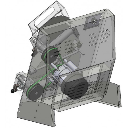 Vu mécanisme vis sans fin et courroies façonneuse Pizza Prismafood DRV420T&G