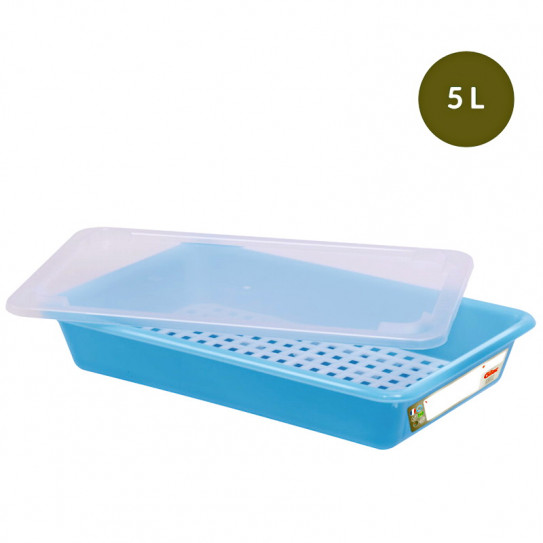 Bac plat HACCP Gilac bleu 5L + Couvercle + Grille - G190228