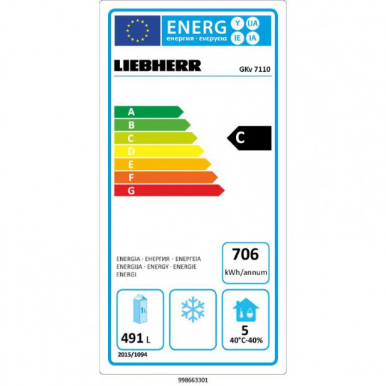 Classe énergétique Armoire froide positive ventilée GN2/1 blanche 664L - GKV 7110 - LIEBHERR