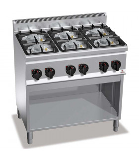 Fourneau gaz 6 feux 3x6kW + 3x3,5kW - 90x60x90cm PLUS 600 G6F6MPW BERTO'S 21603600