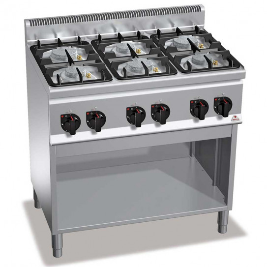 Fourneau gaz 6 feux 3x6kW + 3x3,5kW - 90x60x90cm PLUS 600 G6F6MPW BERTO'S 21603600