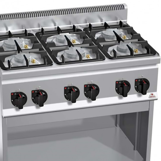 Détail piano gaz 6 feux 3x6kW + 3x3,5kW - 90x60x90cm PLUS 600 G6F6MPW BERTO'S 21603600
