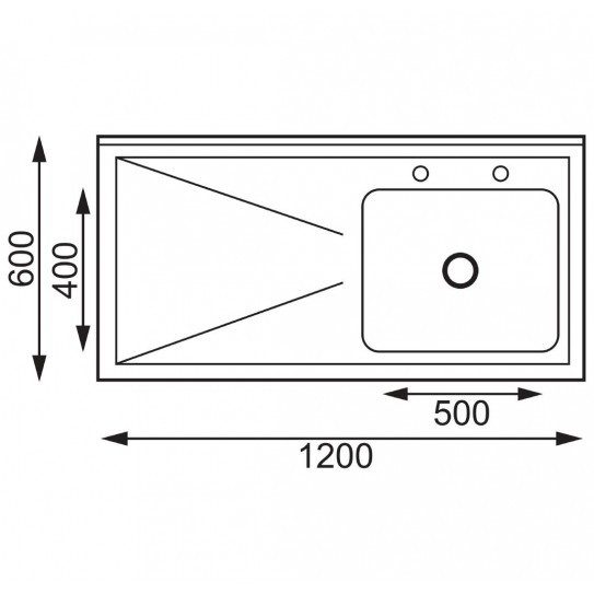 Dimensions dessus plonge inox 1200 x 600 mm 1 égouttoir gauche + 1 bac droite DY822 VOGUE