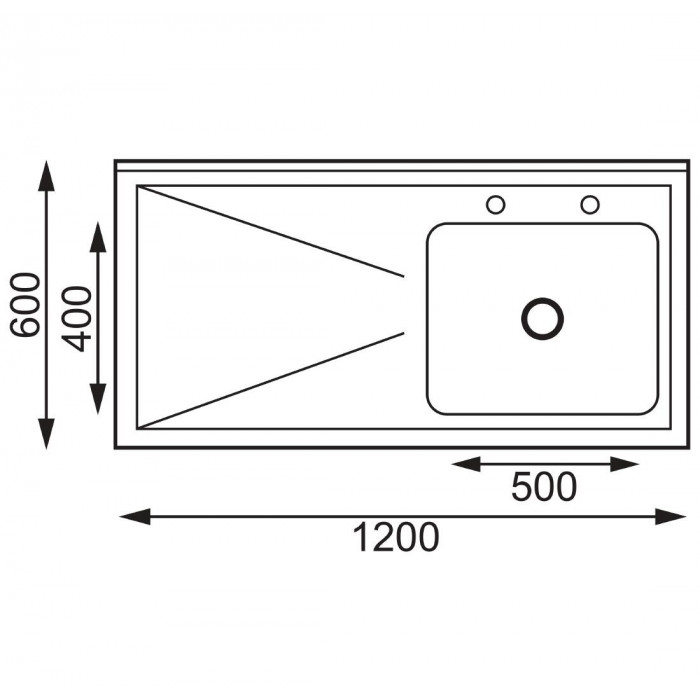 Plonge inox espace LV 1 bac 1 égouttoir à droite 1200x700x950