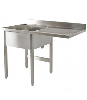 Plonge inox espace lave-vaisselle 1 bac et 1 égouttoir à droite 1200x700x900 Bertrand PL/1215D+P0/LV