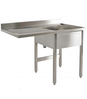 Plonge inox espace lave-vaisselle 1 bac et 1 égouttoir à gauche 1200x600x900 Bertrand PL/61215G+P0/LV