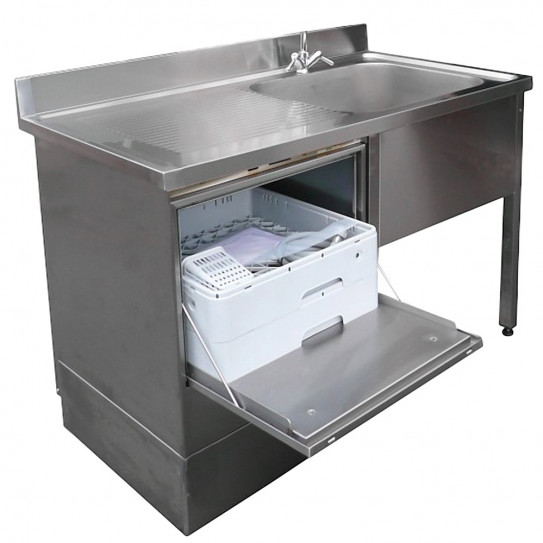 Plonge inox espace lave-vaisselle 1 bac et 1 égouttoir à gauche 1200x600x900 Bertrand PL/61215G+P0/LV