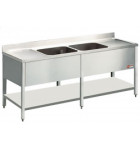 Plonge inox 2 bacs et 2 égouttoirs 2400x700x950 acier inox 18/10 AISI 441 - Diamond L2421