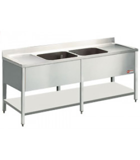 Plonge inox 2 bacs et 2 égouttoirs 2400x700x950 acier inox 18/10 AISI 441 - Diamond L2421