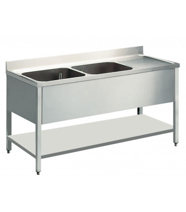 Plonge inox 2000x700mm 2 bacs gauche et 1 égouttoir droite