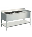 Plonge inox 2000x700mm 2 bacs gauche et 1 égouttoir droite