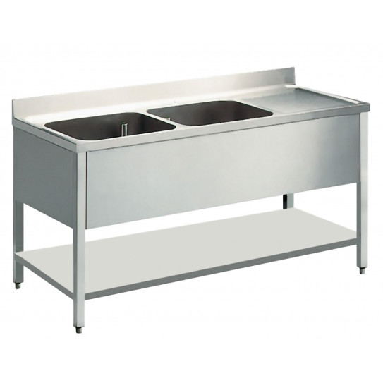 Plonge inox 2 bacs à gauche et 1 égouttoir droite 1800x700x950 acier inox 18/10 AISI 441 - Diamond L1821D-D