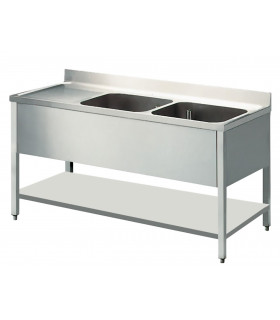 Plonge inox 2 bacs à droite et 1 égouttoir gauche 2000x700x950 acier inox 18/10 AISI 441 - Diamond L2021S-D