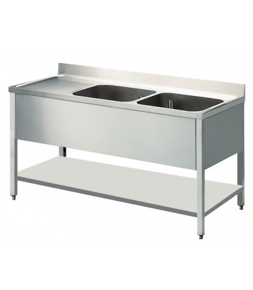 Plonge inox 2000x700mm 2 bacs droite et 1 égouttoir gauche