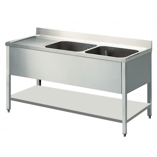 Plonge inox 2 bacs à droite et 1 égouttoir gauche 1800x700x950 acier inox 18/10 AISI 441 - Diamond L1821S-D