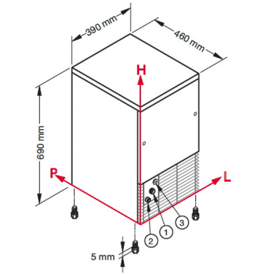 Dimensions extérieures machine à glaçons CB249 A HCW B-QUBE Brema