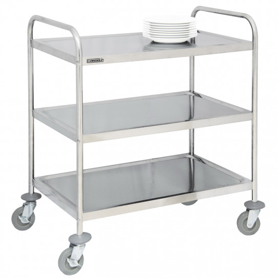 Chariot De Service 3 Plateaux En Inox - 61x36x75 Cm - 4 Roues Pivotantes Avec Frein - Pour Cuisine, Restaurant