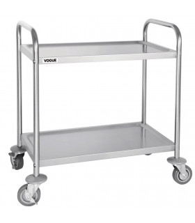 Chariot de service inox sur roulettes 2 plateaux F996 Vogue