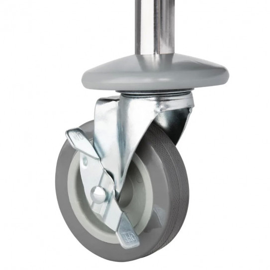 Détail roulettes chariot servante inox 2 niveaux - F996 Vogue