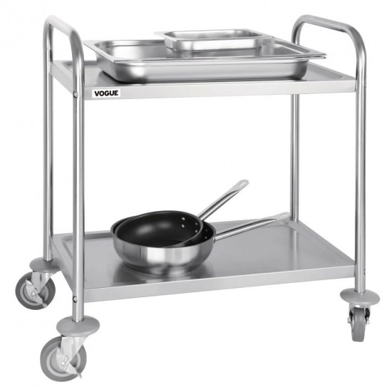 Chariot de service inox sur roulettes 2 plateaux F996 Vogue Nisbets