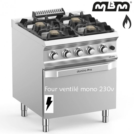 Fourneau MBM 4 brûleurs gaz : 4 x 5.5 kW + Four électrique ventilé 230V - Dim : L70xP73xH85 cm
