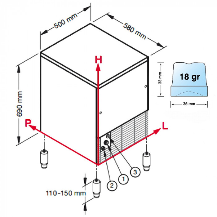 Machine à glaçons creux 26Kg/ 24h L2G