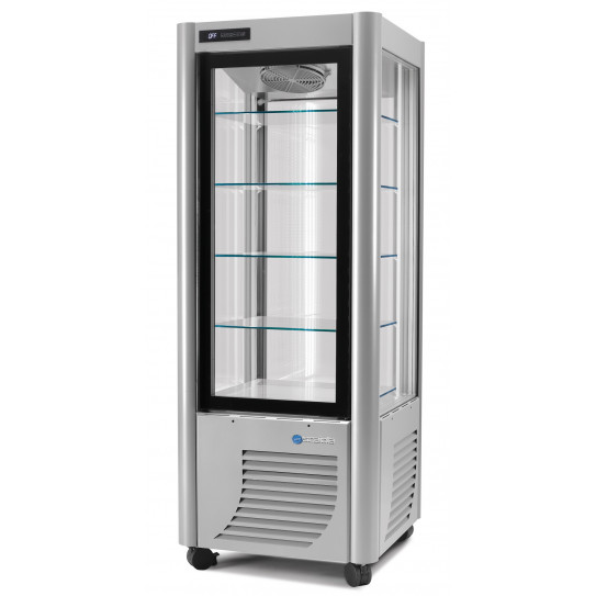 Vitrine d'exposition verticale négative 4 faces vitrées -5°C à -21°C ventilée 400L - ODISSEA 400BT ARGENTO SCAIOLA