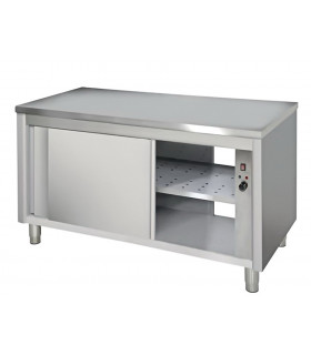 Meuble chauffant inox 1200xP600 chauffe-assiettes traversant Armoire chauffante 2 x 2 portes coulissantes 7452.0092