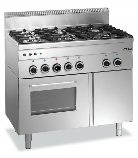 G6SFA6 MBM Fourneau 6 feux vifs sur four gaz et placard