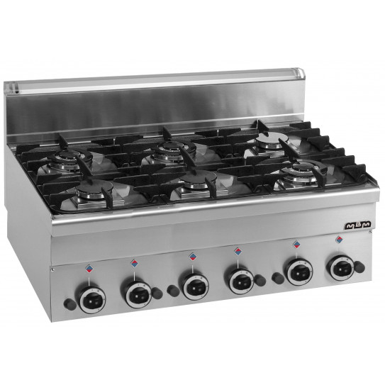 Réchaud G6S6 MBM 6 feux vifs gaz Top à poser dimensions 100x60xH27/46 cm
