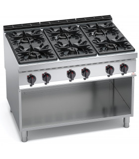Fourneau Gaz 6 feux vifs : 1x3,5kW + 2x7kW + 3x12kW  MAXIMA 900 G9F6M BERTO'S 20703500