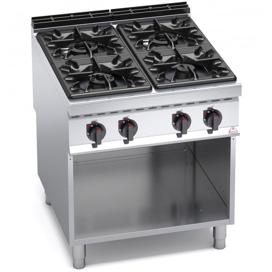 Fourneau Gaz 4 feux vifs : 1x3,5kW + 1x7kW + 2x12kW  MAXIMA 900 G9F4M BERTO'S 20702500