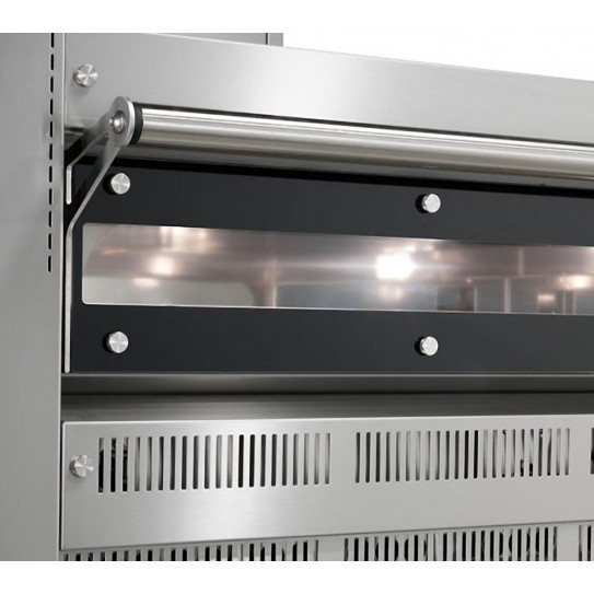 Détail façade inox et verre four pizza gaz CUPPONE superposable contrôle digital 9 pizzas Ø 35 cm 24,5kW - GR935/1 CUPPONE