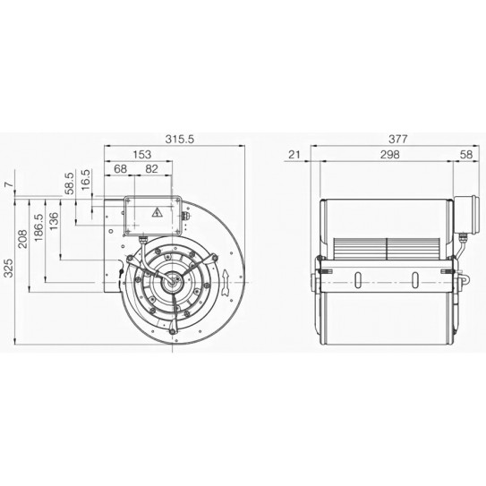 Schéma dimensions en mm Moteur de hotte DDM7/9 E6G3304 Nicotra