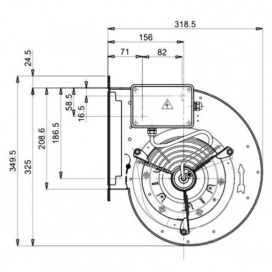 Schéma dimensions en mm Moteur de hotte DDM7/7 E5G3301 Nicotra