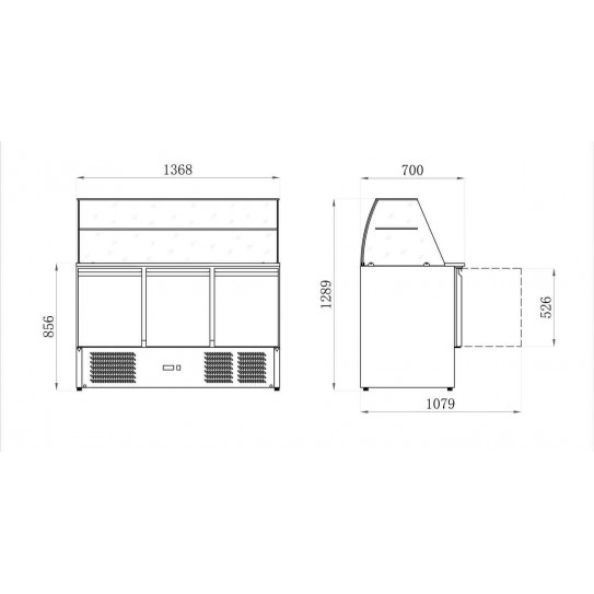 Dimension saladette réfrigérée 3 portes dessus 4xGN1/1 - AAS903V Collin-Lucy